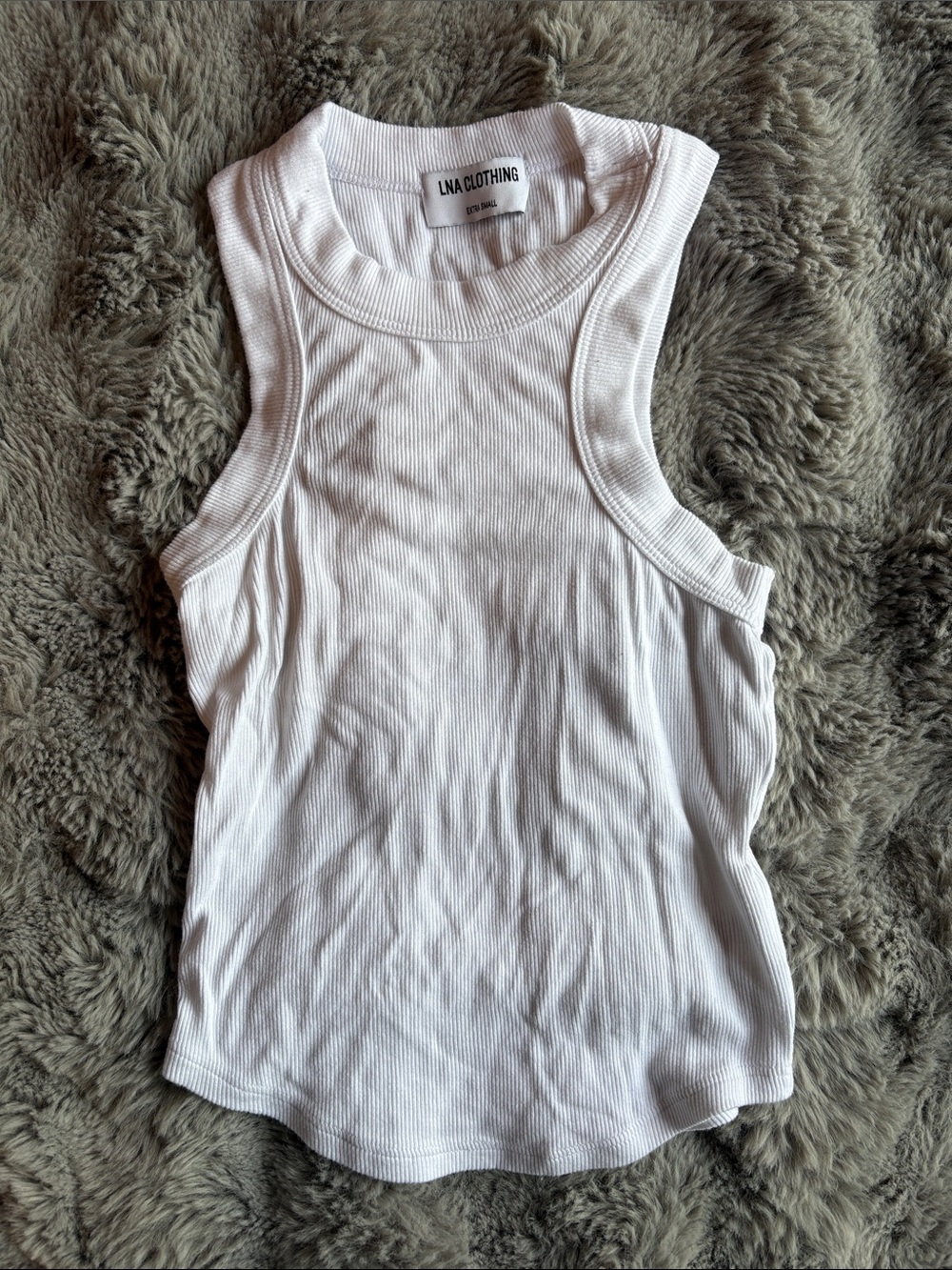 LNA White Ribbed Racerback Tank